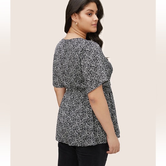 BloomChic Plus Size Ditsy Floral Shirred Ruffle Sleeve Elastic Waist Blouse - Picture 2 of 7